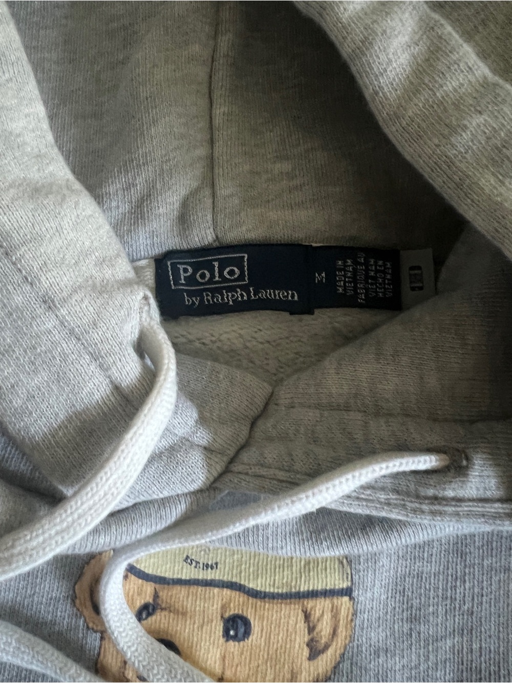 Polo Bear Sweatshirt Hoodie by Ralph Lauren - Light Gray with Navy Bear - Picture 3 of 3